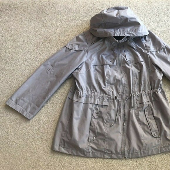 INTL DETAILS Women's Rain Jacket Coat XL Gray Lightweight Removable Hood - Picture 2 of 14